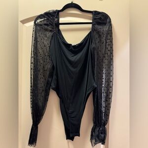 Elegant Black Sheer Sleeve Bodysuit